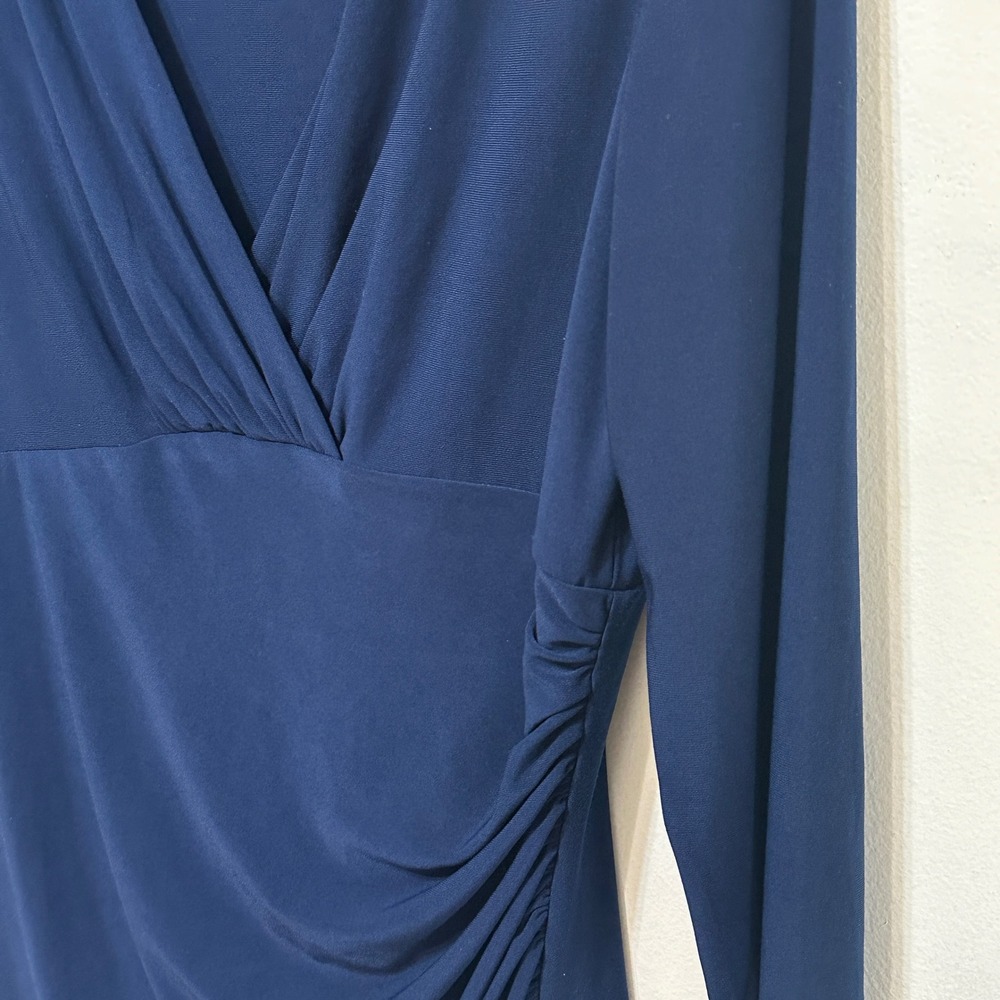 Lauren Ralph Lauren Ruched Dress Womens 14 Navy Surplice Sheath Stretch Classic - Picture 4 of 10